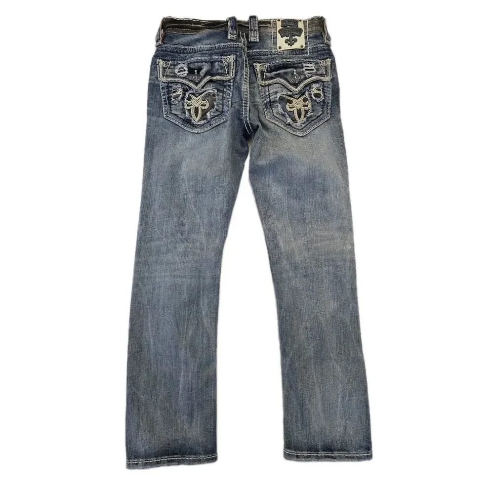 Rock Revival TYME Mens Jeans Straight Leg Size 29 Distressed Thick Stitch MMA - Picture 4 of 12
